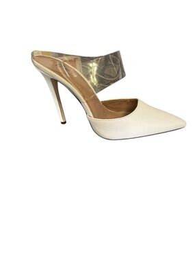 Call It Spring White Vegan Pointed Stiletto Mule with Clear Strap